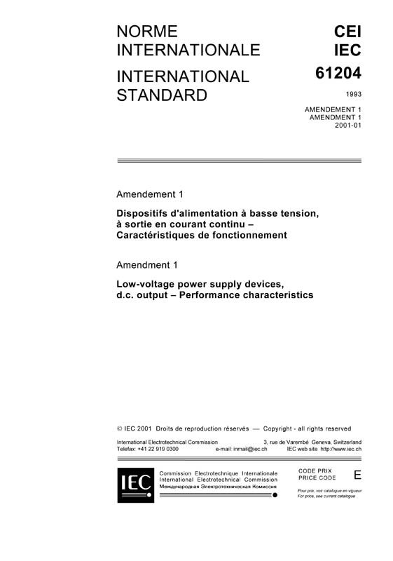 Cover IEC 61204:1993/AMD1:2001